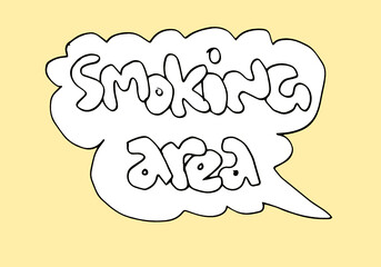 Handdrawn arrows, borders set with handwritten text:smoking area.Vector icon.
