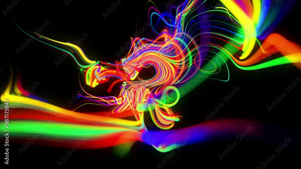 Poster abstract background flow of glow lines. running lights particles form in 3d space glowing beautiful 