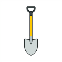 Shovel shape vector icon. Spade symbol. Cartoon industrial tool logo sign. Silhouette isolated on white background.