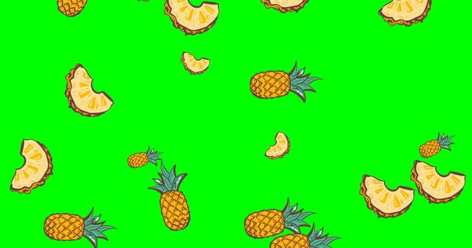 animation, 4k, pineapple, background, fresh, tropical, yellow, fruits, fruit, graphic, natural, tasty, nature, food, organic, juicy, hipster, loop, minimal, slice, vitamin, vegetarian, abstract, summe