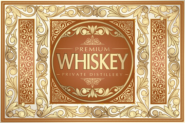 Whiskey - golden ornate vintage decorative label