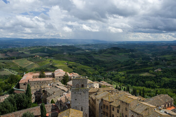 Fototapeta na wymiar San Gimignano is a small walled medieval hill town. Known as the Town of Fine Towers, San Gimignano is a UNESCO World Heritage Site.