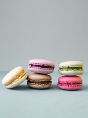colorful macaroons on blue background