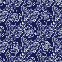 Vintage tattoos seamless pattern with beautiful roses and fire vector illustration