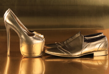 gold womens shoes and gold mens shoes