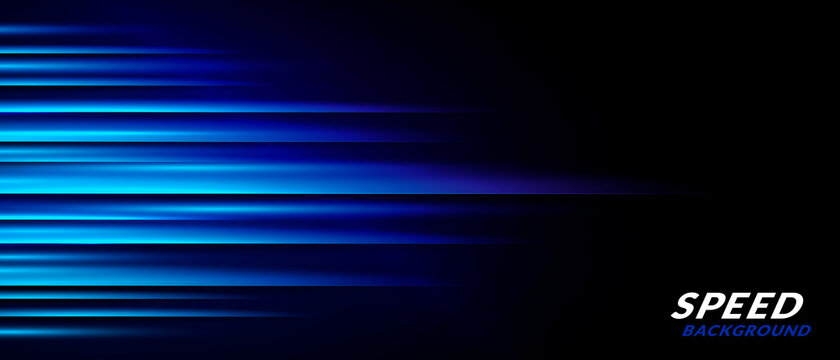 Vector Illustration Neon Speed Lines Background. Dark Blue Racing Concept.
