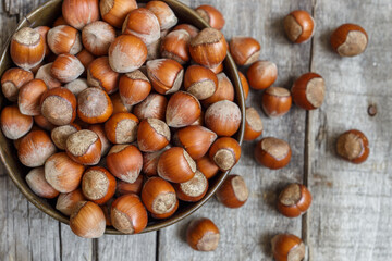 hazelnuts in a wooden bowl