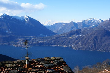 View of Lake of Como and Lake of Lugano from Sanico, Valsassina (Italy) - obrazy, fototapety, plakaty