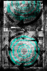 Fototapeta na wymiar Abstract grunge futuristic cyber technology panoramic background. Drawing on old grungy surface 