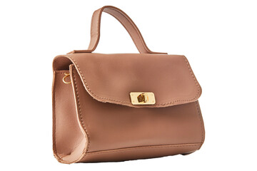 Woman brown leather bag isolated on a white background.