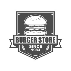 Vector logo, badge, symbol, icon template design for Burger Shop
