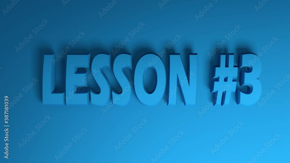 Poster the write lesson 3 in blue letters on blue background, going from the right side to the left side - 