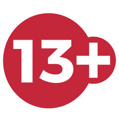 Red drop icon circle with age limit 13