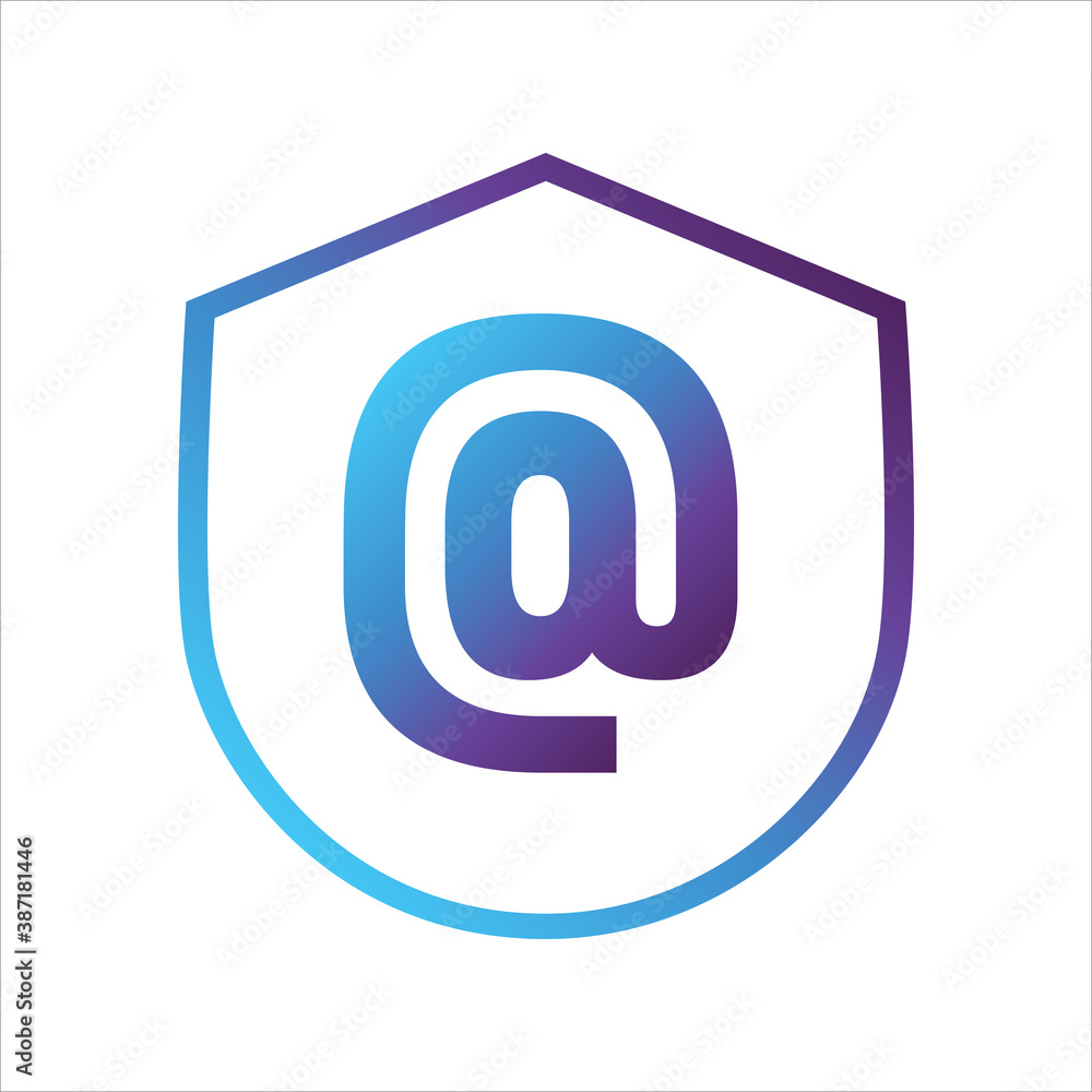 Poster security shield icon. shield e - mail symbol. concept of e - mail security. gradient style outline v