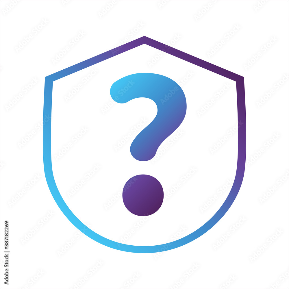 Poster security shield icon. shield with question mark symbol. concept of safety question. gradient style o
