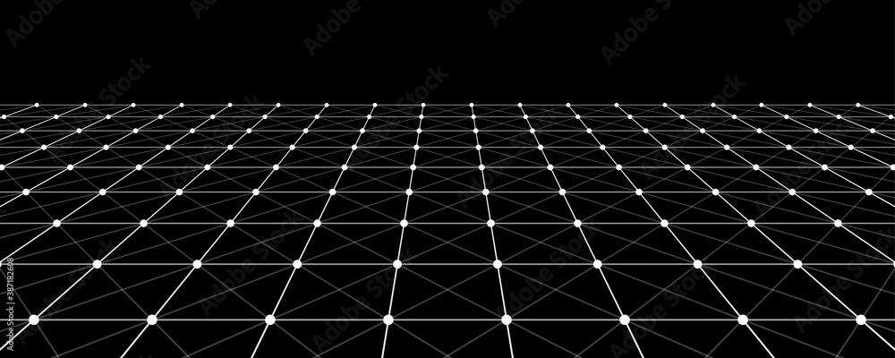 Aufkleber vector perspective grid. digital background in retro style. wireframe landscape on black background.