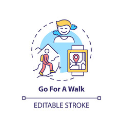 Go for a walk concept icon. Me time ideas. Healthy sport activities types. Outdoor body improving idea thin line illustration. Vector isolated outline RGB color drawing. Editable stroke