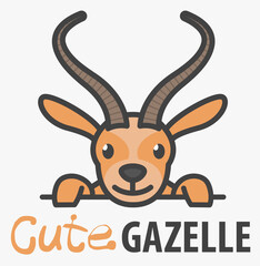 Logo template with cute curious Gazelle. Vector logo design savanna animal template for zoo, veterinary clinics. Cartoon antelope logo illustration.