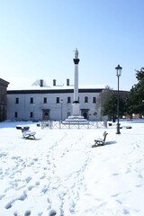 Sabbioneta (Mantua, Italy): snow in Piazza Ducale, on a winter day