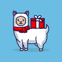 Cute Christmas llama mascot design 