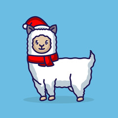 Cute Christmas llama mascot design 