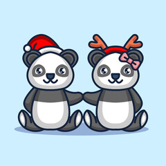 Cute couple panda with Christmas costume and decoration