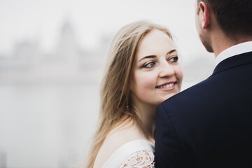 Close up of a nice young wedding couple