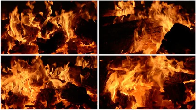 Video collage close burning flame hd
