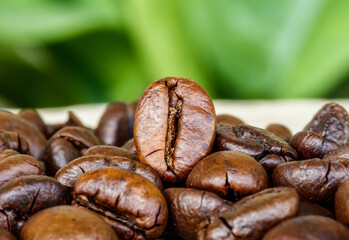 Surface of fresh coffee beans stock photos and images