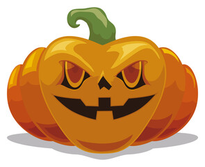 Shiny Pumpkin with Wicked Gesture over White Background, Vector Illustration