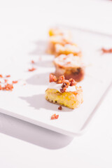 Carbonara sushi style  maki rolls, reshaping a traditional dish from italy