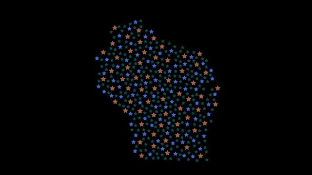 Wisconsin US state map background with colored stars of different sizes video