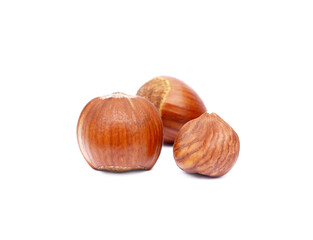 Group fresh hazelnuts isolated on white background