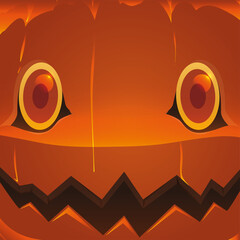 Close-up of Cute Smiling Halloween Pumpkin, Vector Illustration