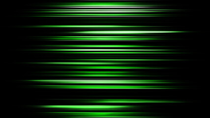Green blurred light stripes in motion over on abstract background. Rainbow rays. Led Light. Future tech. Shine dynamic scene. Neon flare. Magic moving fast lines.