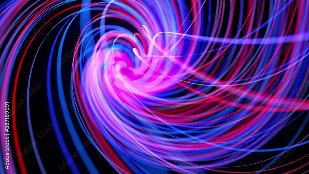Poster light flow bg in 4k. abstract looped background with light trails, stream of red blue neon lines in 