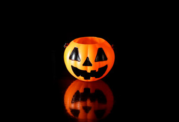 Scary Pumpkin Face and shadow for Halloween concept.