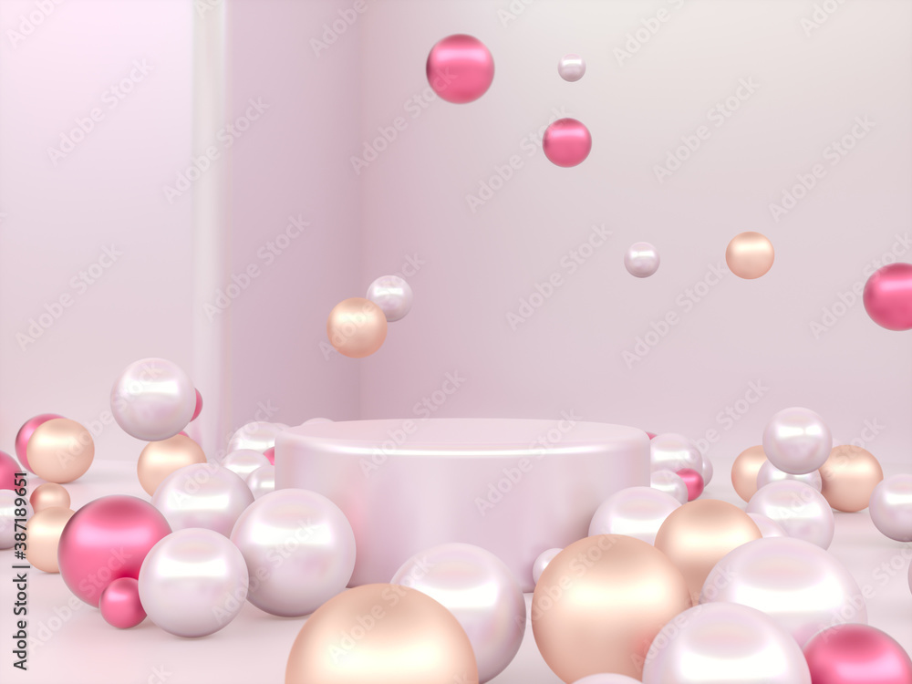 Poster abstract christmas podium backdrop with geometric balls. 3d render.