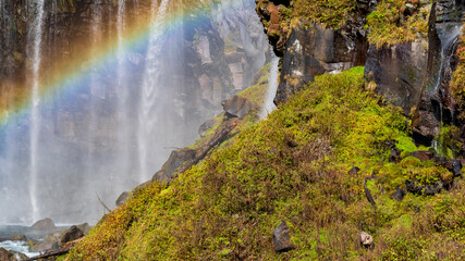 華厳の滝と虹とカモシカ