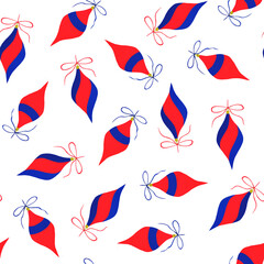 Christmas tree toys. Seamless pattern. Red and blue decorations, design elements isolated on white background, watercolor illustrations, holiday pictures.