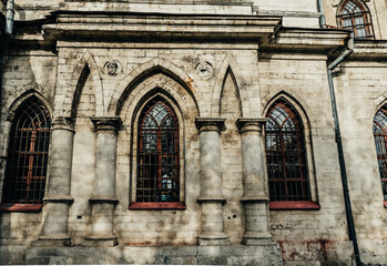 old historical temple fortress building church dilapidated middle ages building gothic style 