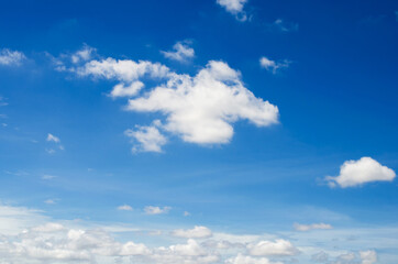 beautiful blue sky and white fluffy cloud horizon outdoor for background.