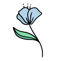 vector hand-drawn cartoon blue flower. stock single decorative Doodle element isolated on a white background. flower tattoo. icon, sketch