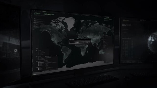 Log in to search system. Authentication protocol is performed.  Interface loads. System is scanning, analysing positions.  Searching the object all over the world. The object is initialized in Paris.