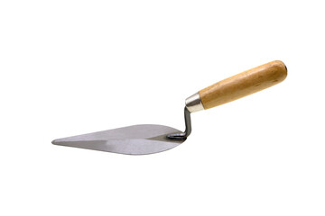 Trowel the mortar on white background