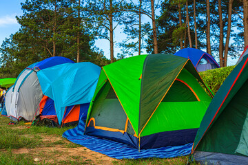 Camping outdoors thai tourist destination, tent camp