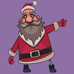 cartoon man in santa claus costume points his hand to the side