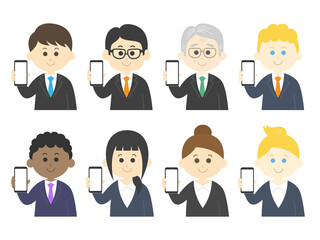 スマートフォンの画面を見せる人のイラストセット