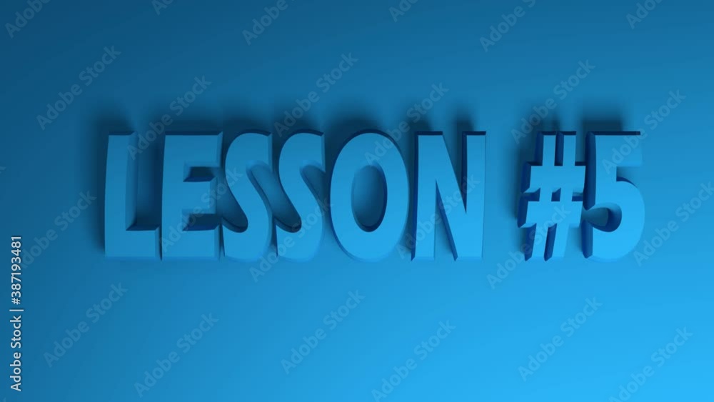 Poster the write lesson 5 in blue letters on blue background, going from the right side to the left side - 