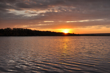 Fototapeta premium Beautiful sunrise on river. Landscape, nature, sun